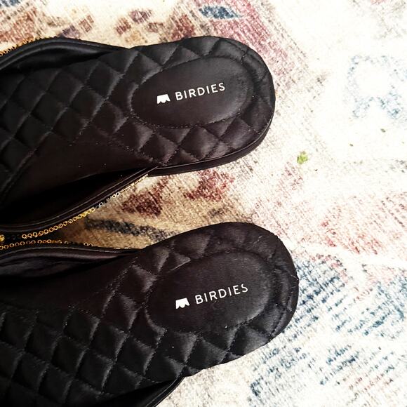 Birdies The Swan Deco Chevron Beaded Black Gold Loafers Flats Mules Size 8.5 - Picture 6 of 6